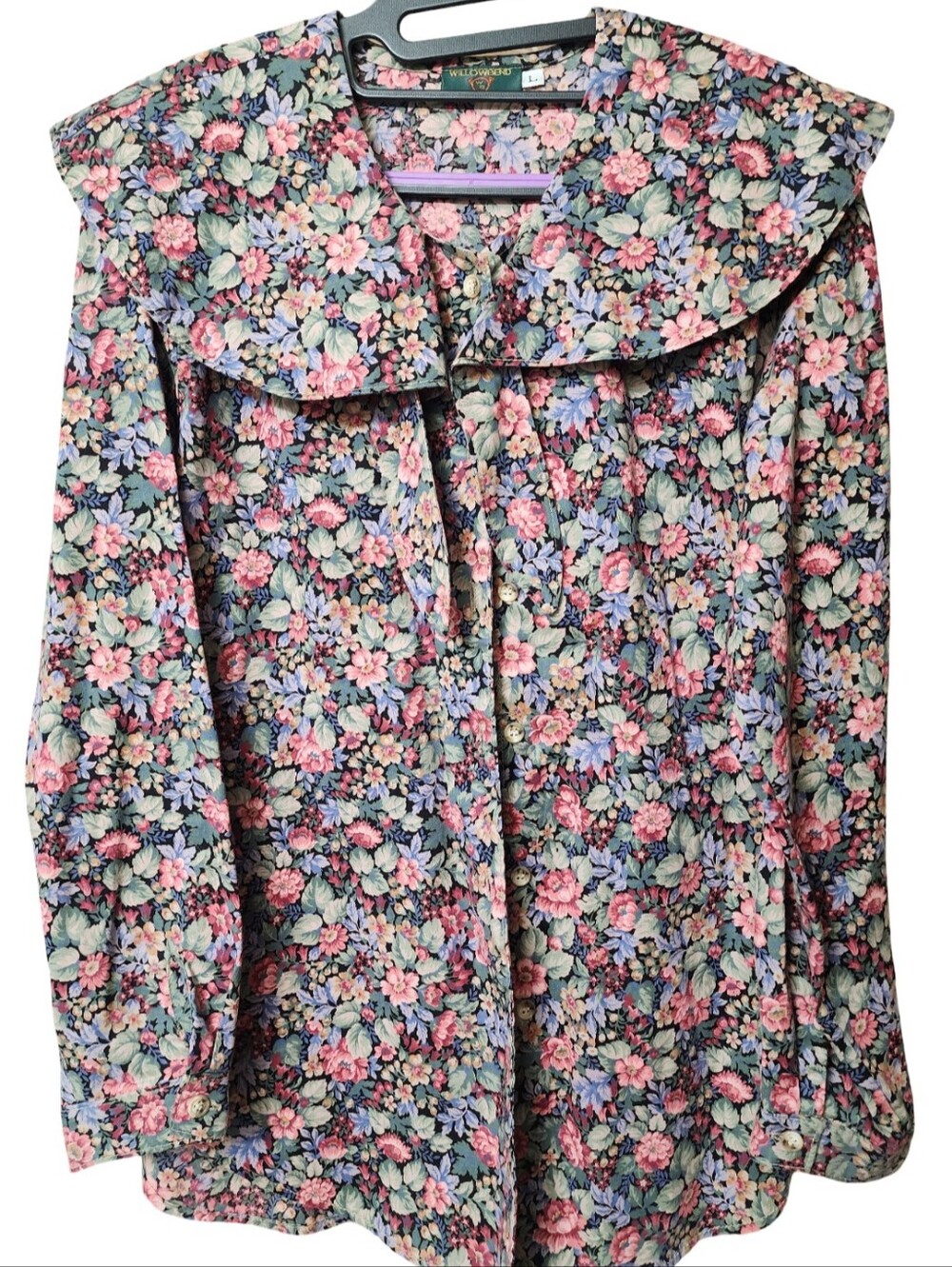 WILLOWBEND Vintage Floral Statement Tie Collar Blouse Cottagecore Prairie Sz L